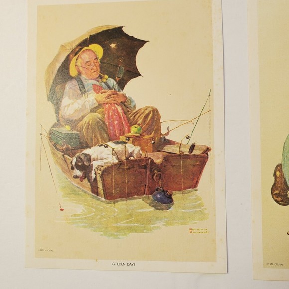 2 Norman Rockwell Lithographs 1972 Golden Days Knuckles Down Orgnl Envelope 5x7 - Picture 2 of 12